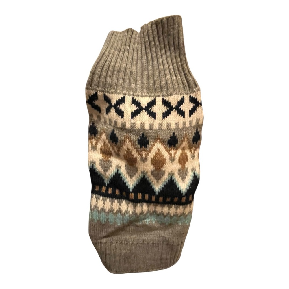 Dog Sweater Small Fair Isle Geometric Diamond Pattern Gray Navy Gold Aqua T-Neck